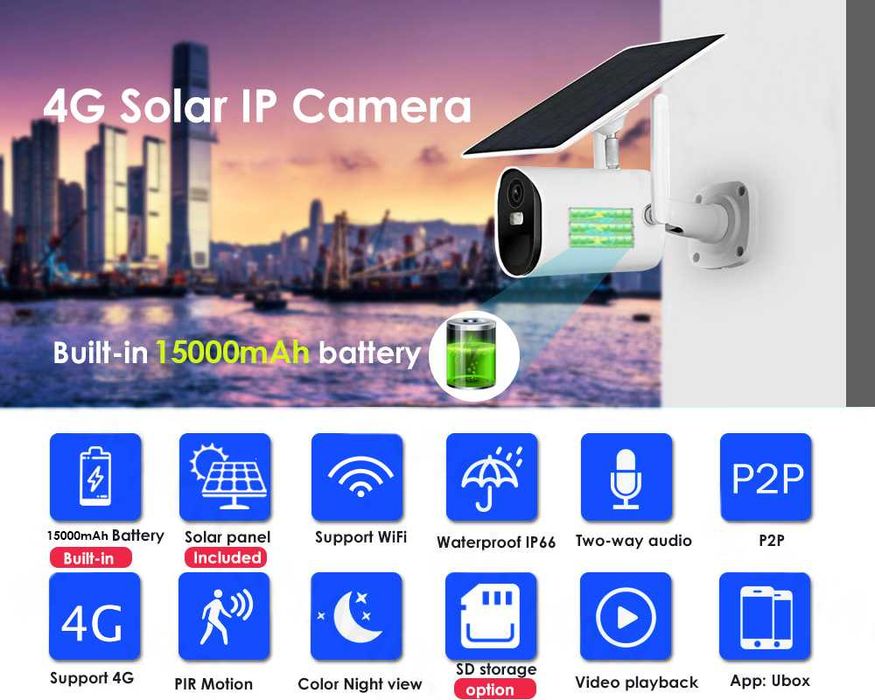 Camera Video 5Mp Panou Solar 4G Full HD 1080p cu acumulatori 15000mAh