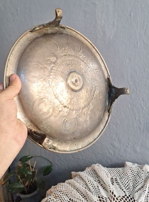 Platou vechi fructe,  fructieră din alamă argintată