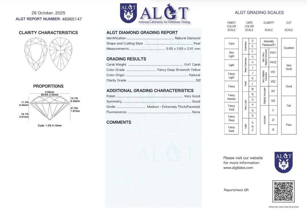 Естествен диамант сертифициран, цвят Fancy deep Brownish Yellow
