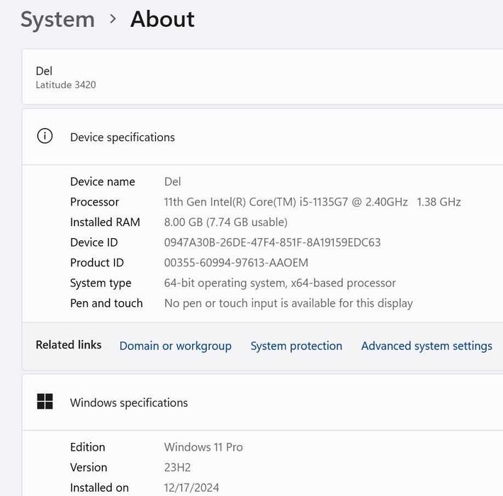Бизнес лаптоп Dell Latitude 3420 с i5-1135G7 и 14'' FHD 256 GB SSD 8GB