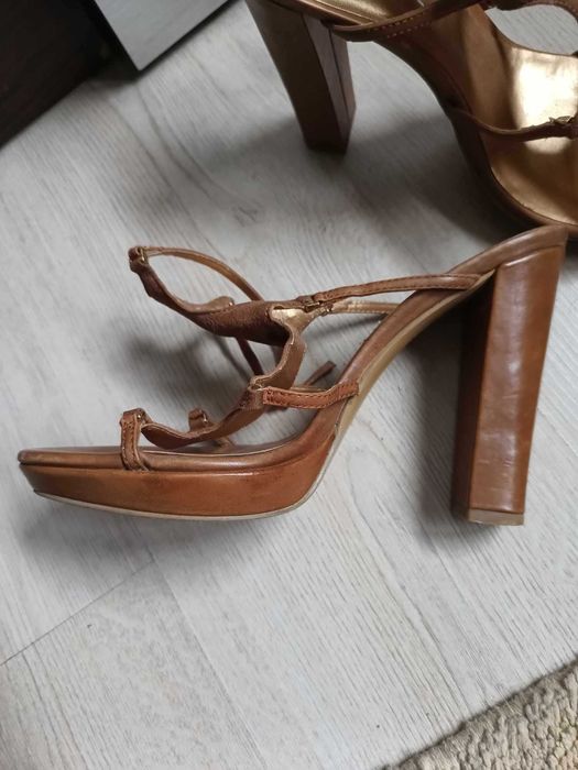 Sandale STEFANEL Brown  camel leather suede high heels sandals Nr.39