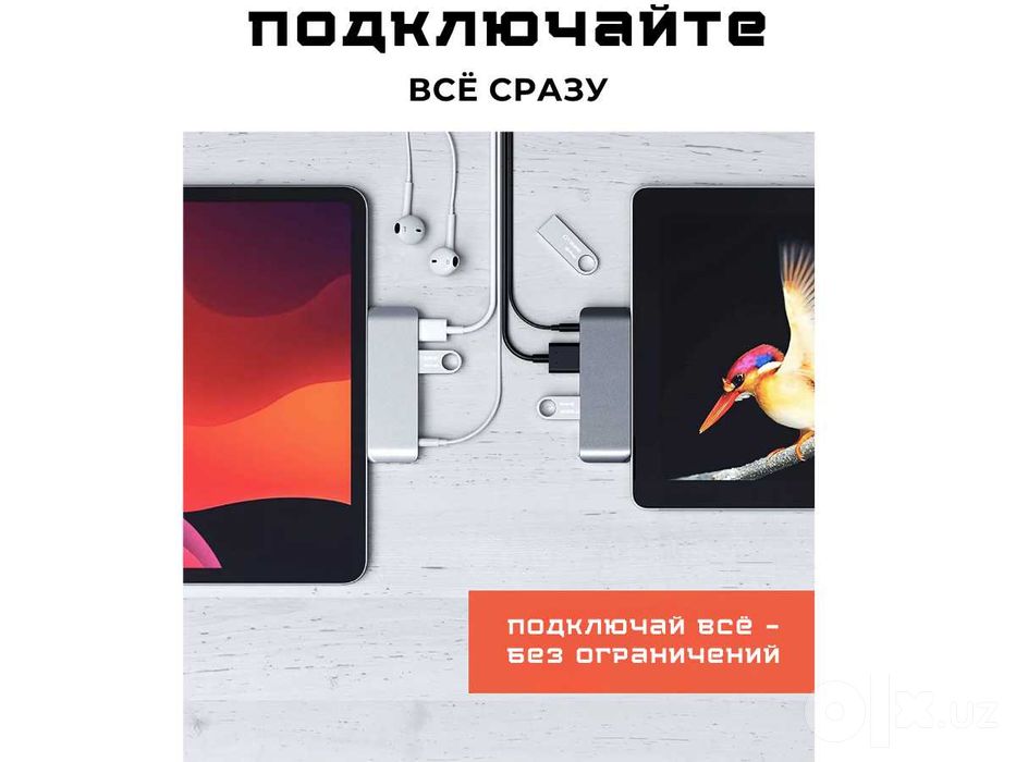 HUB iPad Pro/Air 7в1 -HDMI, USB,SD, Type-C с быстрой доставкой + БОНУС