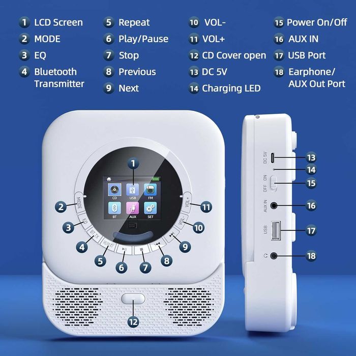 Преносим CD плейър Arafuna с Bluetooth приемник и предавател