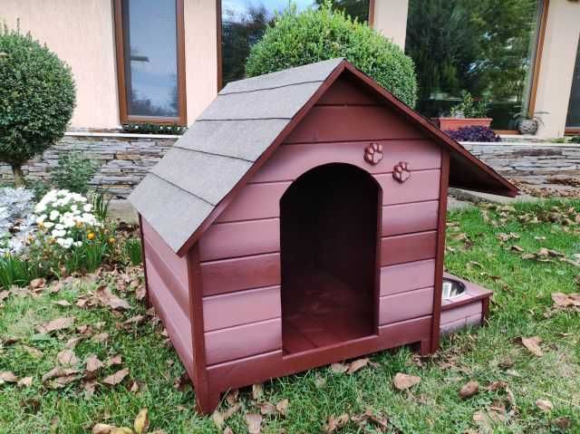 Къща за куче със стряха + купи;Колиба за кучета;Къщи за кученца