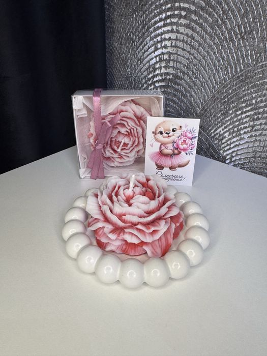 Аромасвеча "Пион" + круглый bubble гипсовый поднос