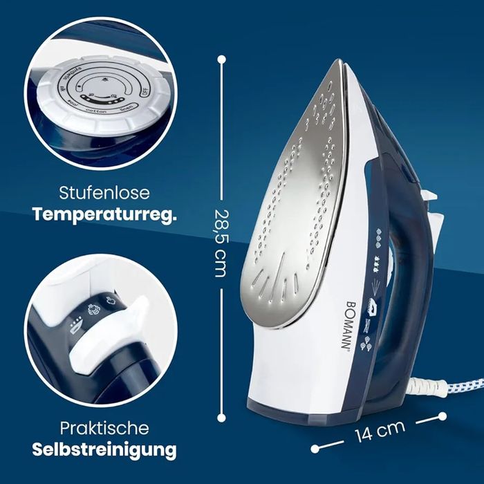 Нова парна ютия Bomann 2200W  DB 6004 CB, бяло/синьо