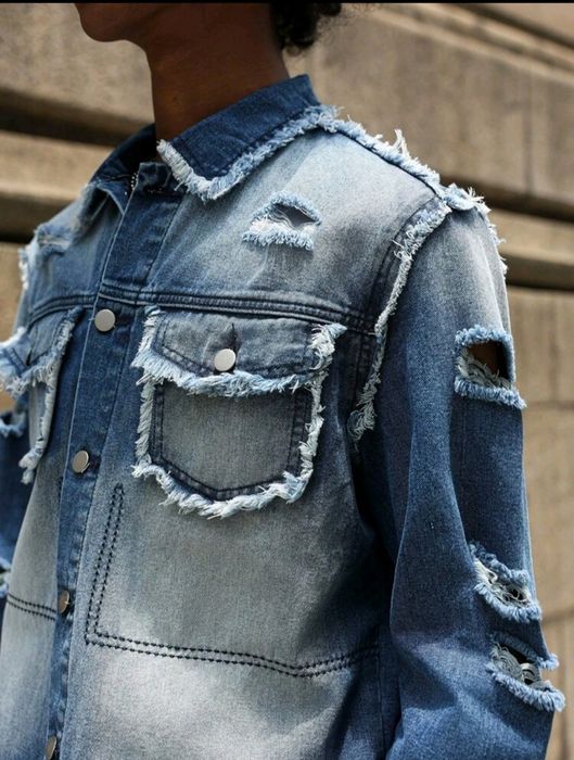 Ново мъжко карго дънково яке  Street Style  изтъркано деним памук  XXL