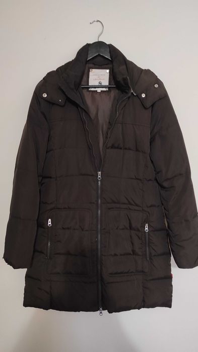 Дамско кафяво яке с естествен пух размер L