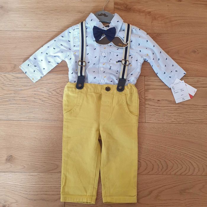 Set body și pantaloni bumbac 3-6 luni. Costum băieței