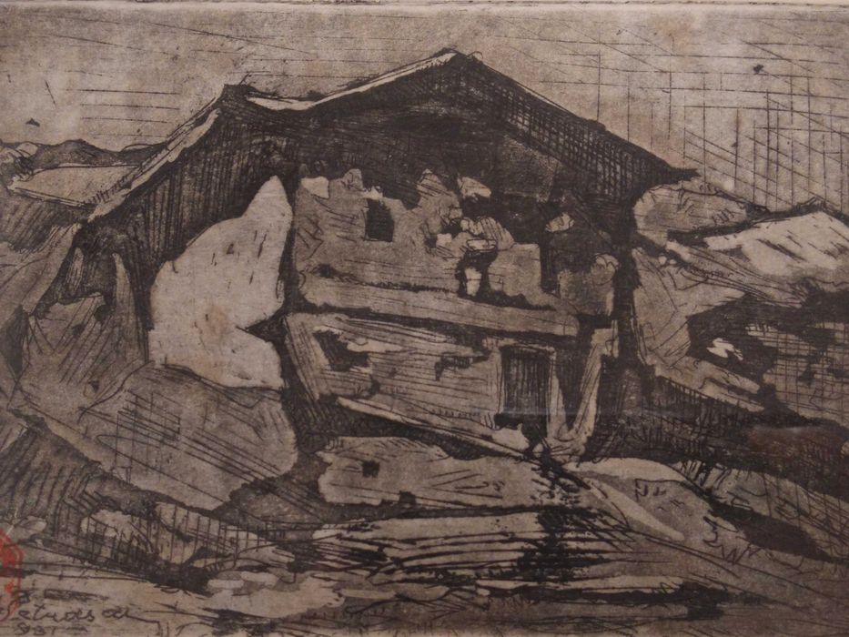 Tablou Gheorghe Petrascu |Casa la tara| Gravura veche