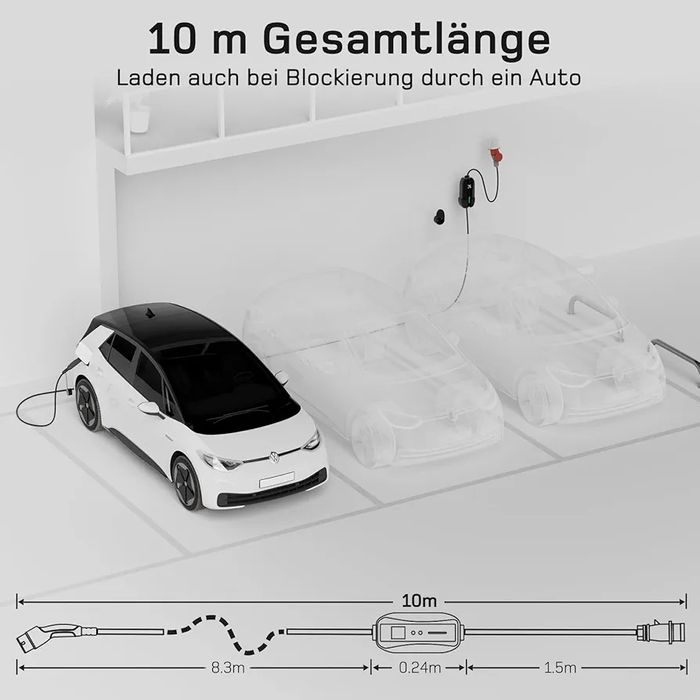 11kW 2-в-1 мобилна зарядна станция dé, Type 2, 10м, CEE 16A + шуко