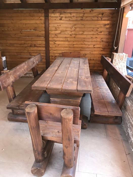 vand set masa 2 bancii 2 scaune tip rustic
