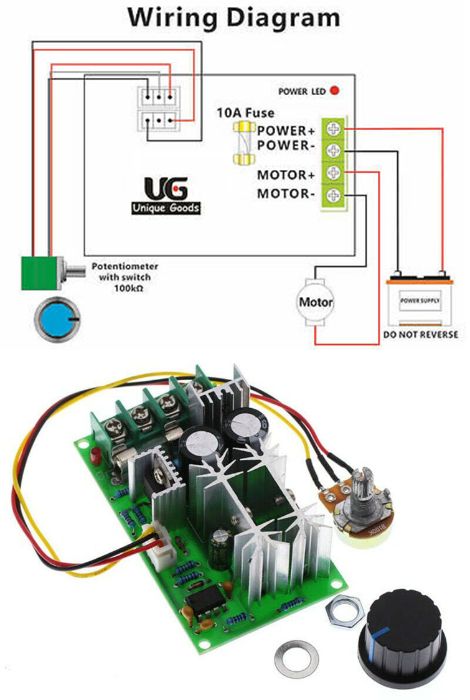 Regulator de turatie motor cc PWM 20A 10-60V - control regulat, NOU!