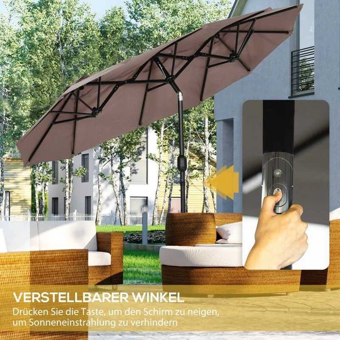 Outsunny Чадър Градински чадър Накланяща се ръчна манивела