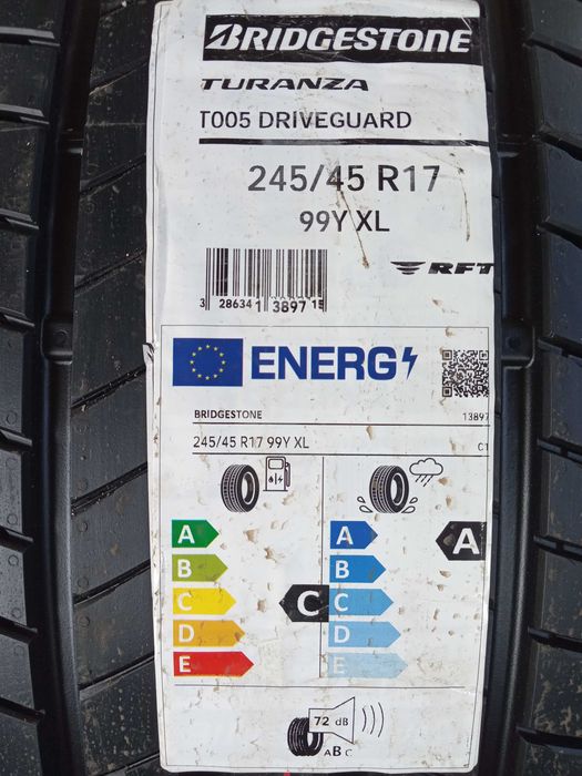 2 Нови гуми 245/45R17 Bridgestone Turanza T005 Driveguard XL RFT 99Y