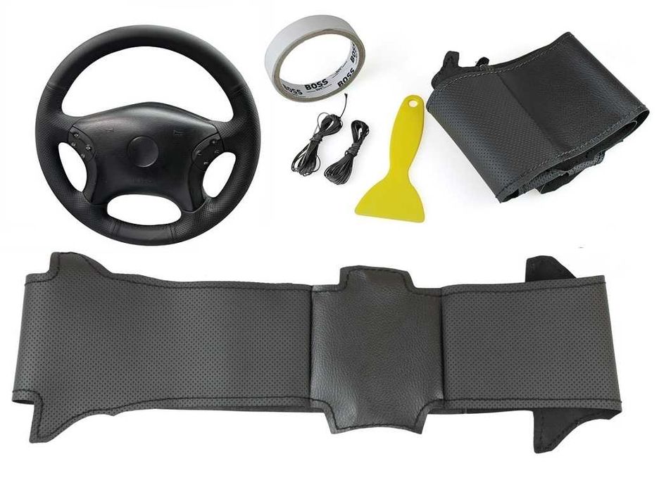 Husa volan piele negru 38 cm. pentru Mercedes-Benz C-class W203