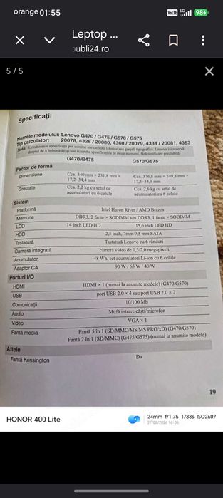Leptop Lenovo stare foarte bună 250