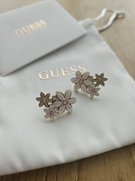 Флорални обеци Guess розово и злато