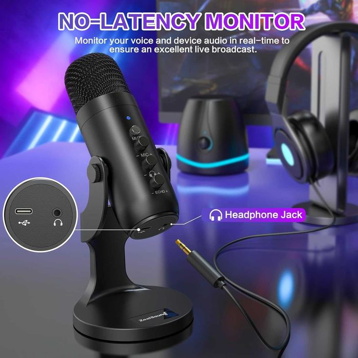 Microfon USB ZealSound K66,condensator PC,telefon,streaming podcast