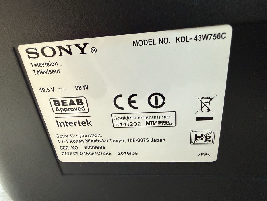TV Sony Bravia KDL-43W756C display crapat