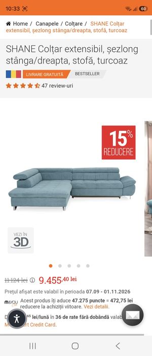 Coltar Shane extensibil , sezlong dreapta, MOBEXPERT