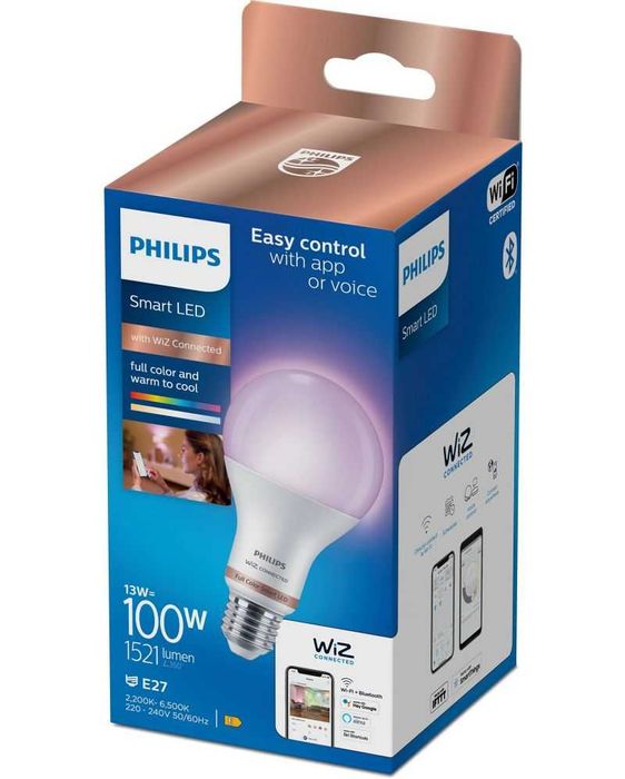 Смарт LED Kрушка Philips WIZ Димируема RGB Е27 100W 2200-6500К