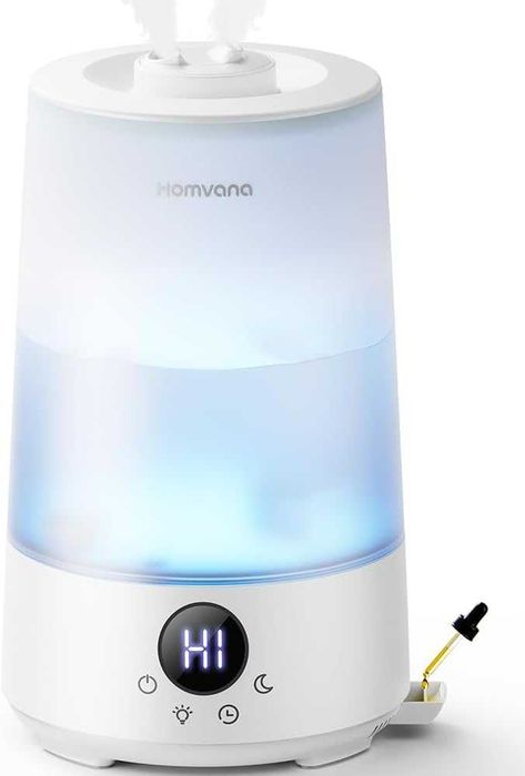 Овлажнител за спалня Homvana, 3.6L с горно пълнене с хладна мъгла, въртяща се на 360° мъгла, 34 часа работа, тих 16dB без BPA (бял)
