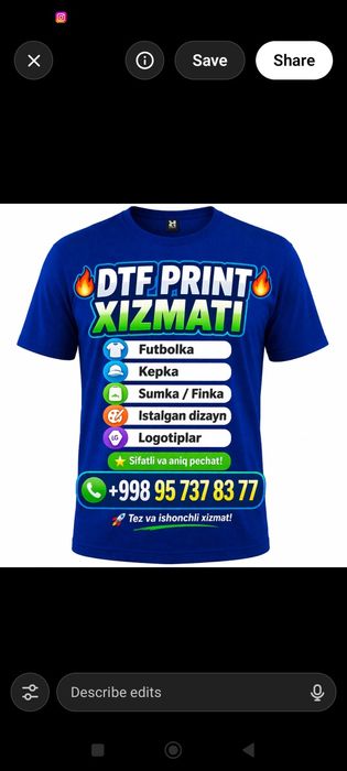 Kiyimlarga pechat urish hizmati