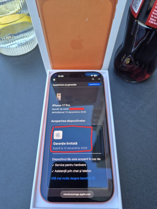 iPhone 17 Pro, Cosmic Orange, 256GB, Model Europa (România) Battery Health 100%, Garanție