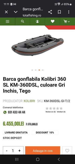 Vindem  sau facem cchimb cu barca mai mica plus diferenta de pretbarca gonflabila marca Kolibri D SL 3.60,cu podina tego
