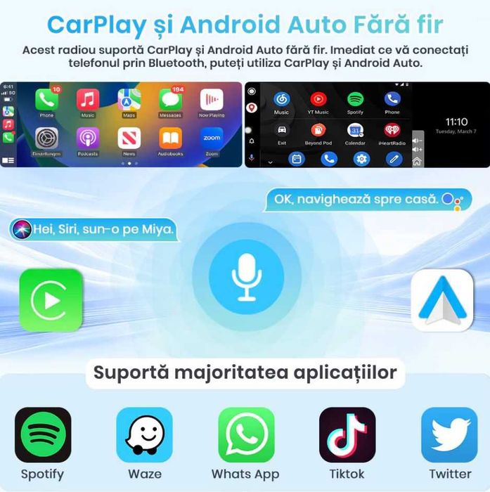 Navigatie GPS 1DIN  Wireless CarPlay & Android Auto | Cameră Marșarier Inclusă