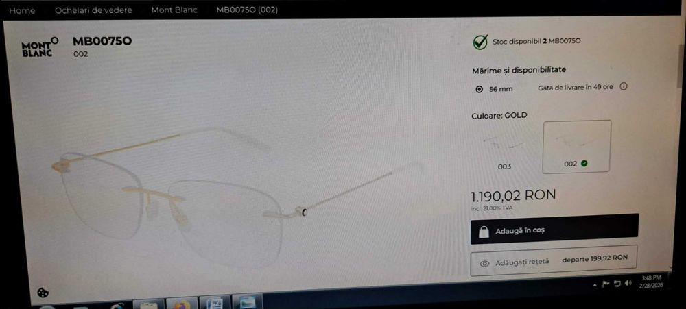 Rama pt Ochelarii de vedere Barbati Montblanc Italy produs nou