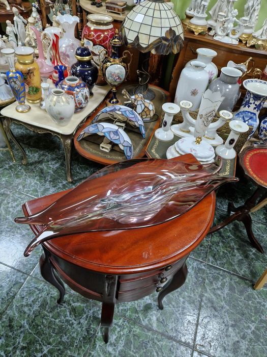 Огромна антикварна италианска кристална фруктиера Мурано