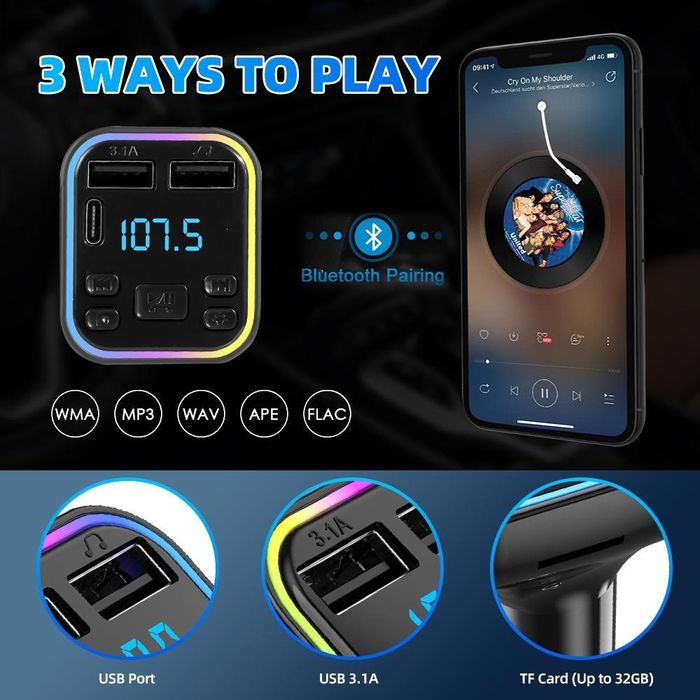 12-24v автомобилен bluetooth 5.0 fm трансмитер безжичен хендсфри ...