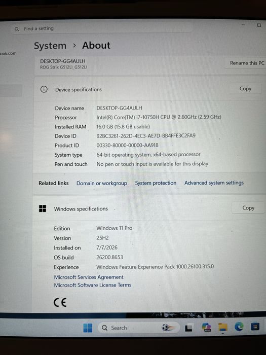 Laptop ASUS Strix 10750H / 16GB RAM / GTX 1650 Ti / 144Hz