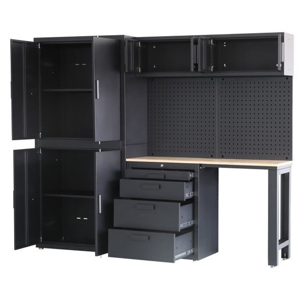 Комплект модулни мебели, метален premium, за сервиз, 8 части, черен ма