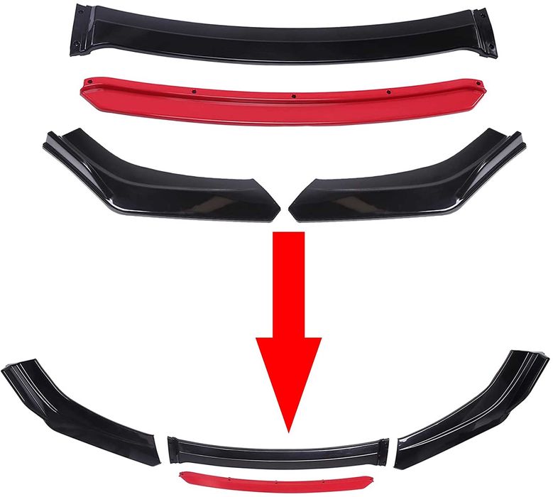 универсален лип престилка за броня автомобил черен гланц и червено