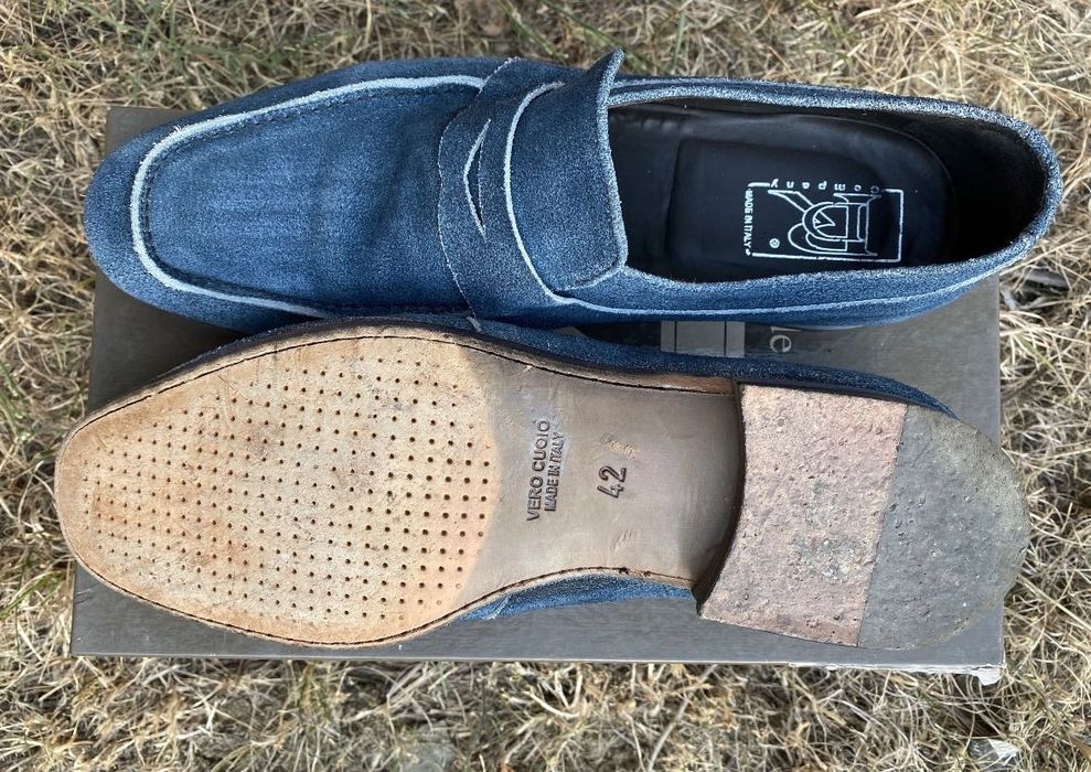 Pantofi frumosi  mocasini albastri piele intoarsa 42