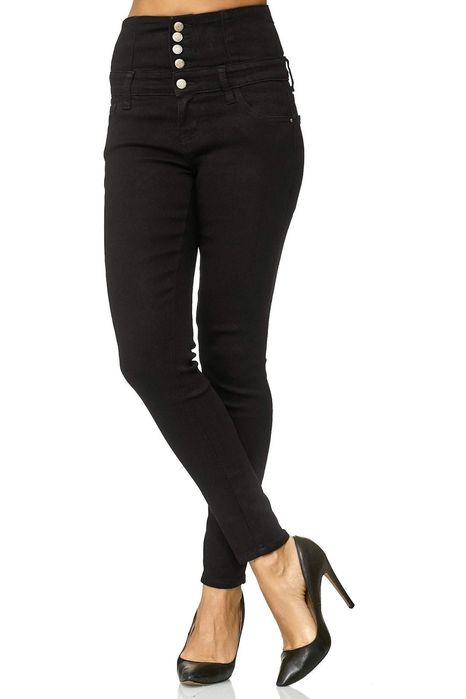 Blugi dama talie inalta skinny negri elastici marime M (EU XS)