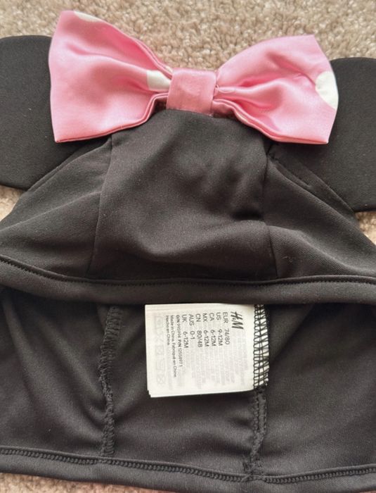 Costum Minnie Mouse H&M – rochiță + pălărie, 6–12 l