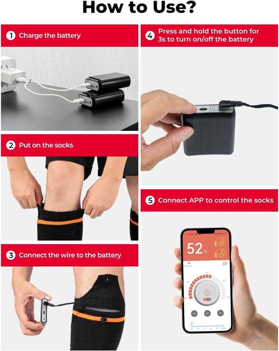 KEMIMOTO Отопляеми акумулаторни електрически чорапи за зимни спортове