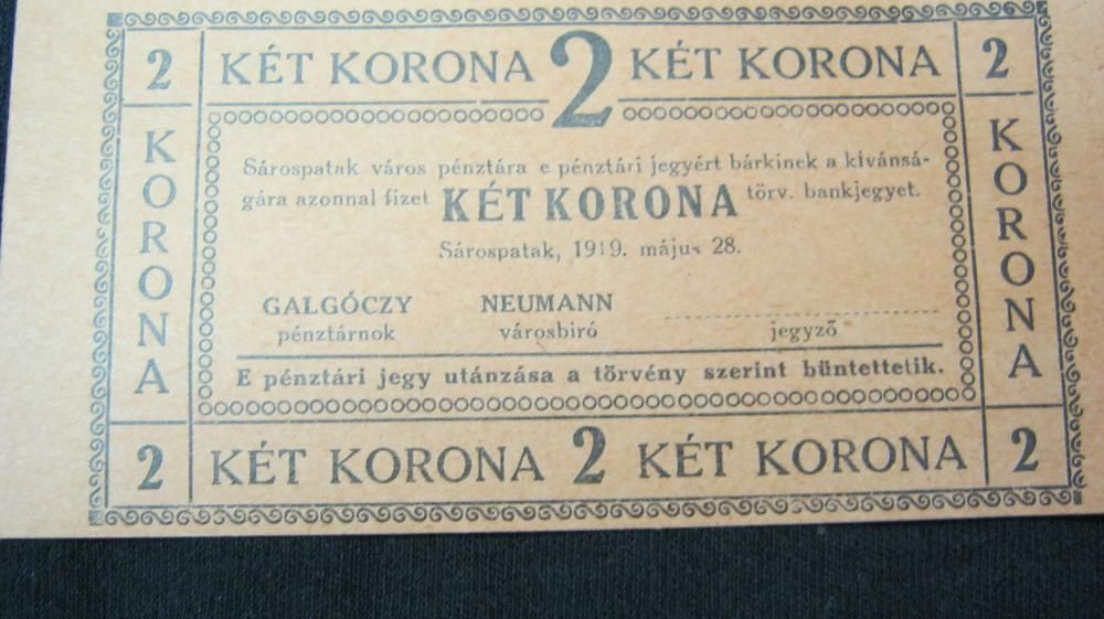 Bancnote de necesitate,Sarospatak,Ungaria,1919