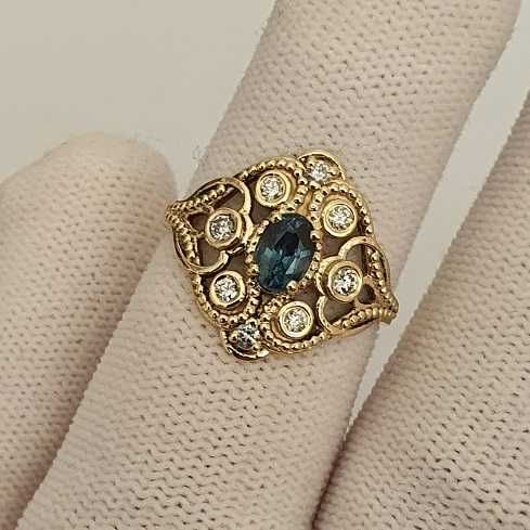 splendid inel aur 14k cu safir si diamante naturale