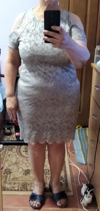 Rochie de ocazie , bleumarin , roz , 44-46 , material ff placut