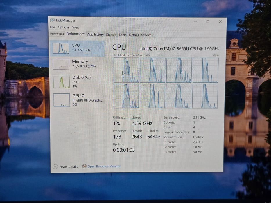 Laptop HP i7-8665  8Gb 256 SSD