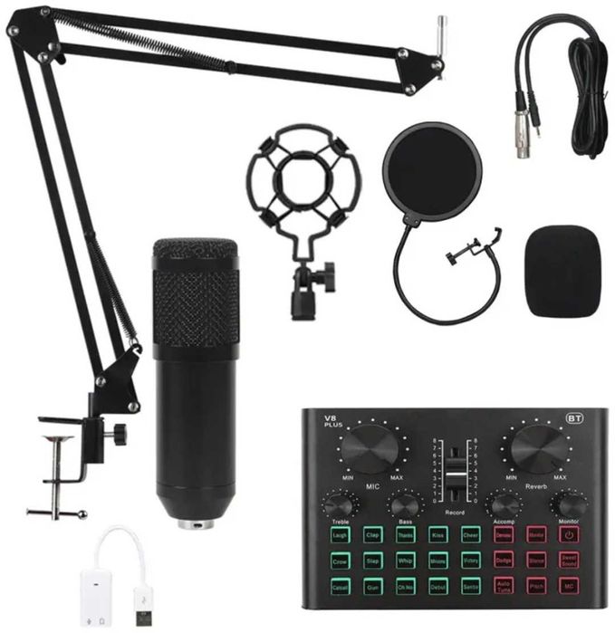 Микрофон BM 800 + V8 PLUS Звуковая карта (Микшер)