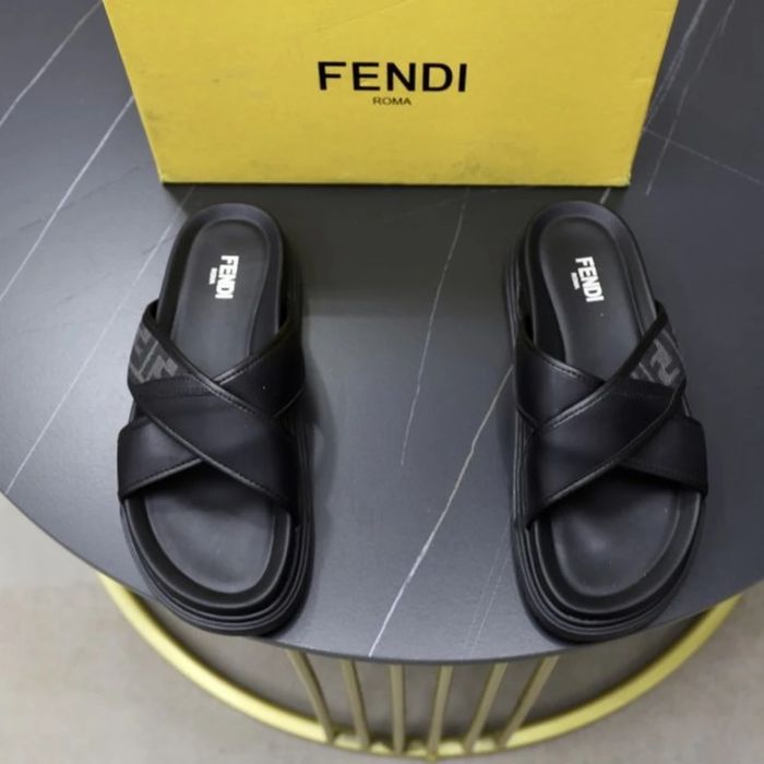 Fendi FF Cross-Strap Slides / Black
