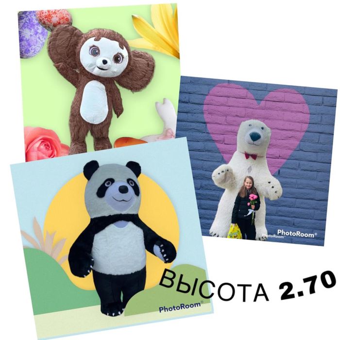 Панда,мишки,Чебурашка,аниматоры