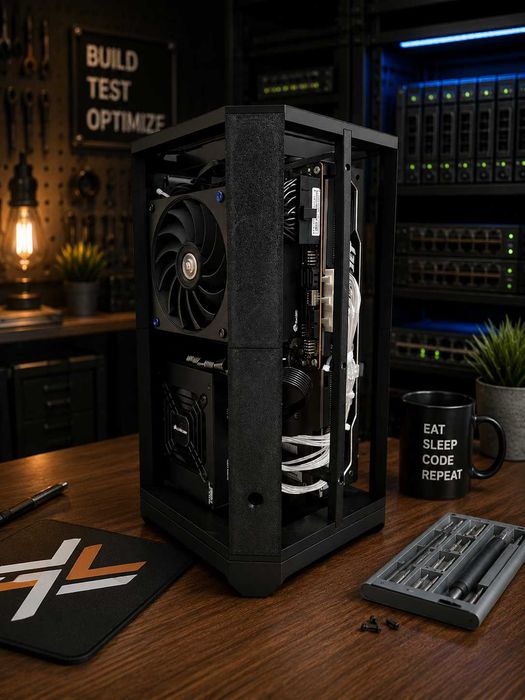 Carcasă PC Open Frame Verticală Mini-ITX – Design Premium | SFX | Gaming / Workstation