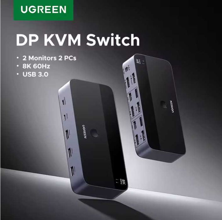 KVM Switch UGREEN 2 monitoare la 2 PC-uri (Display Port) NOU SIGILAT